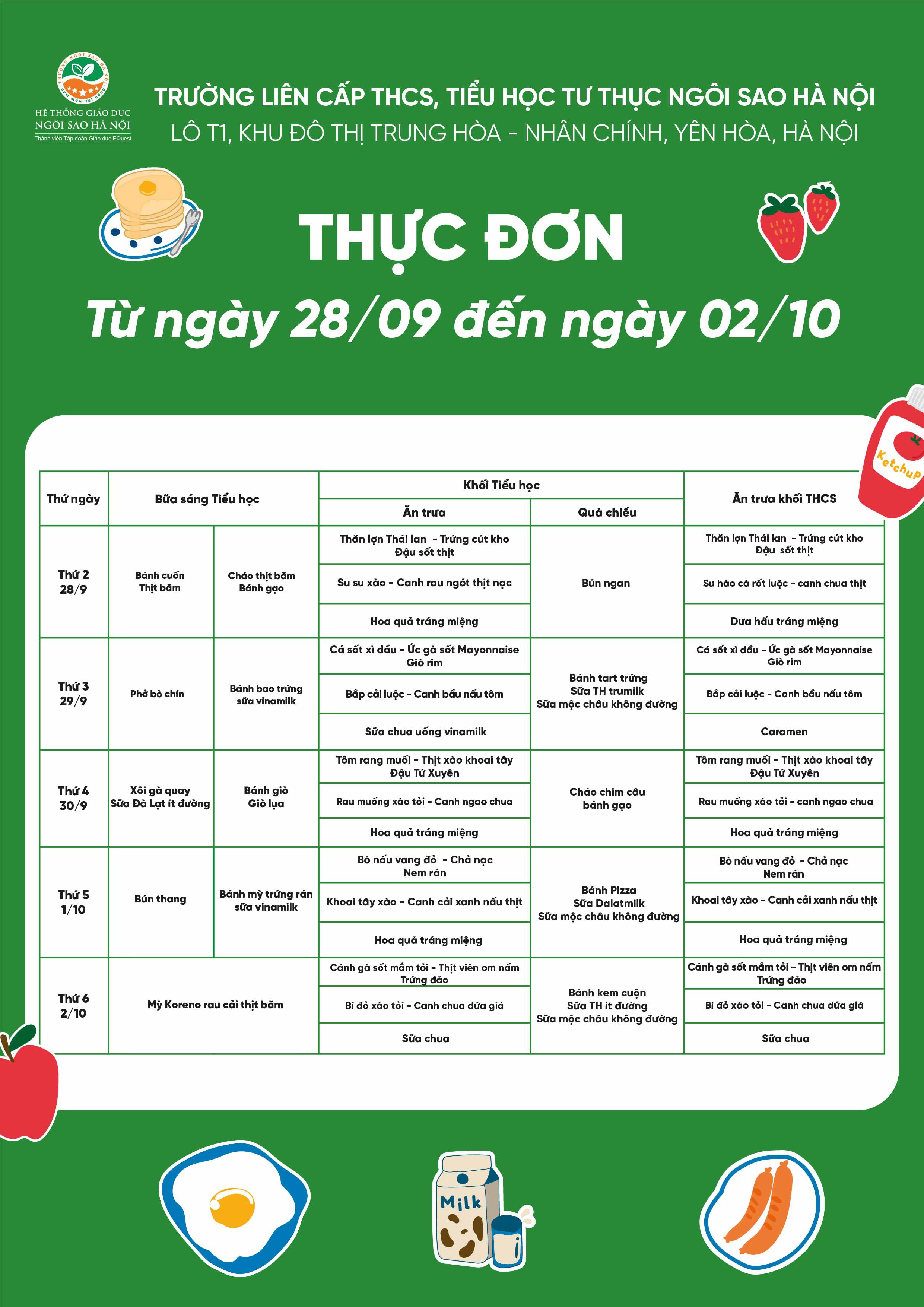 THỰC ĐƠN TUẦN 5 THÁNG 9-01